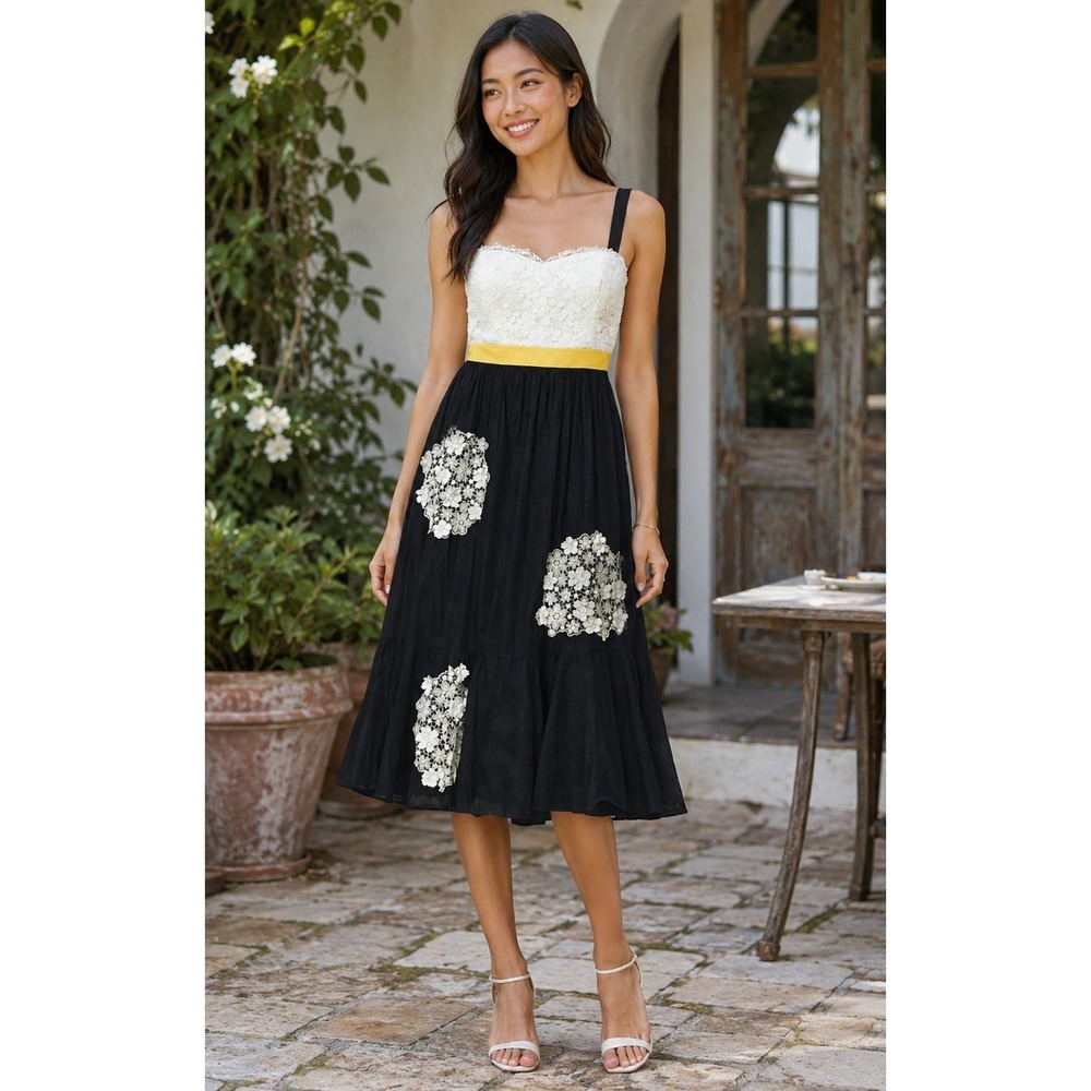 Anthropologie Floreat Dandelion Wish Dress Size 8 Lined Cotton Pockets *Flawed